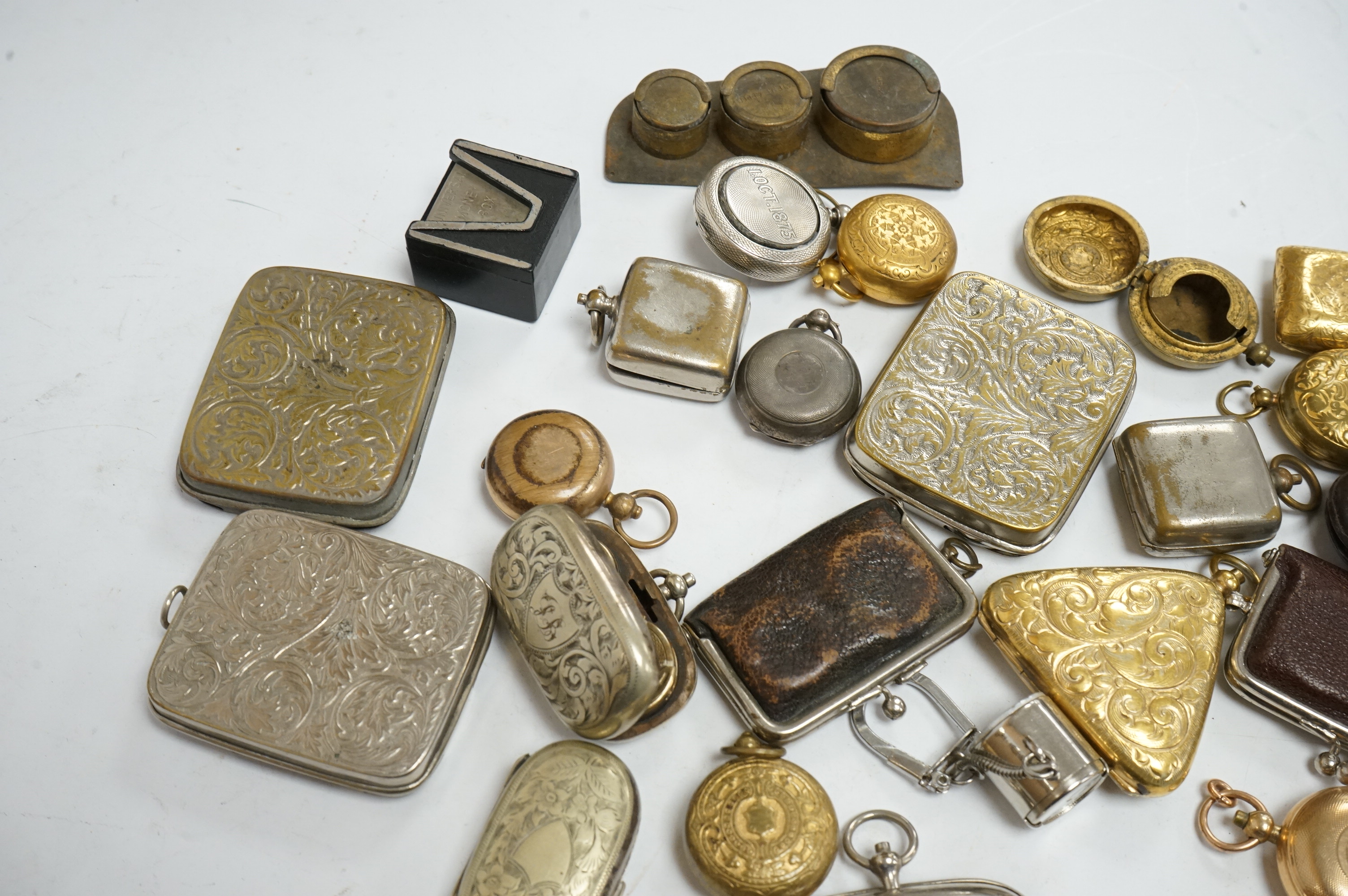 A collection 19th and 20th century mixed metal coin cases. Condition - variable